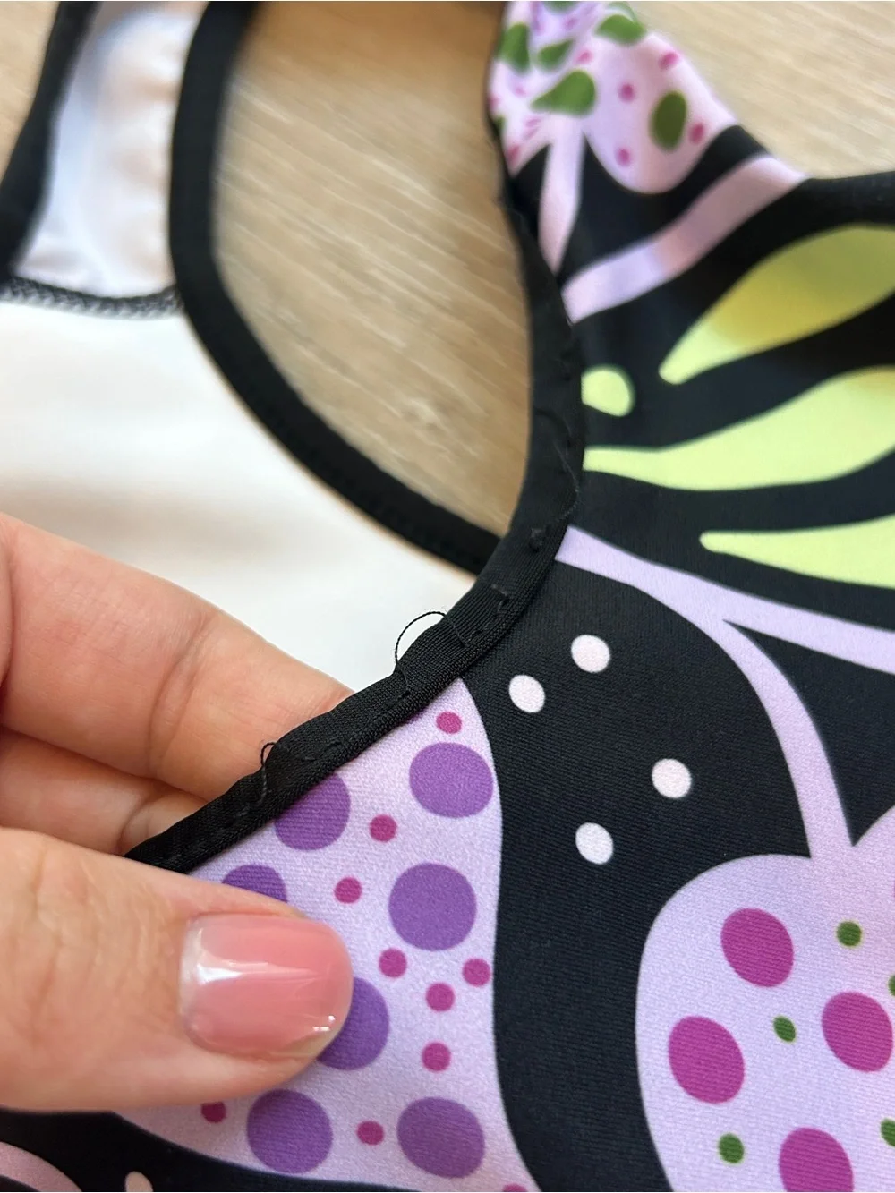 Loony Legs sports bra with purple/green leaf design size XL